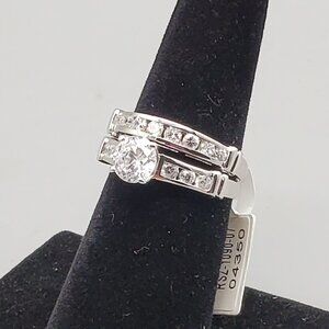 Wedding Band Engagement Ring Set Sterling Silver Size 7 CZ 925